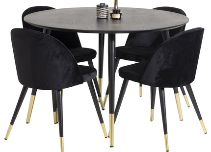 Venture Home Dipp & Velvet Runda Matbord ⌀115 Svart + Matstolar 2-pack Svart