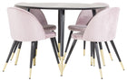 Venture Home Dipp & Velvet Runda Matbord ⌀115 Svart + Matstolar 2-pack Dammig rosa