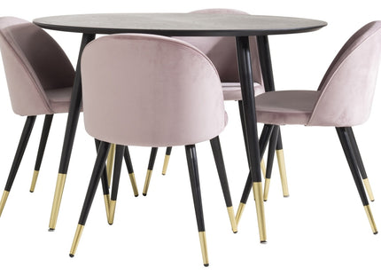 Venture Home Dipp & Velvet Runda Matbord ⌀115 Svart + Matstolar 2-pack Dammig rosa