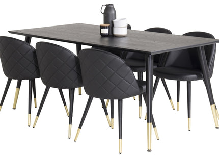 Venture Home Dipp & Velvet Rektangulära Matbord 180 x 90 Svart + Matstolar 2-pack Svart