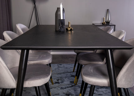 Venture Home Dipp & Velvet Rektangulära Matbord 180 x 90 Svart + Matstolar 2-pack Grå
