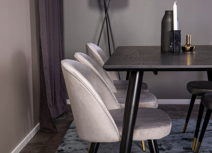 Venture Home Dipp & Velvet Rektangulära Matbord 180 x 90 Svart + Matstolar 2-pack Grå