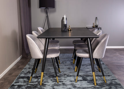 Venture Home Dipp & Velvet Rektangulära Matbord 180 x 90 Svart + Matstolar 2-pack Grå