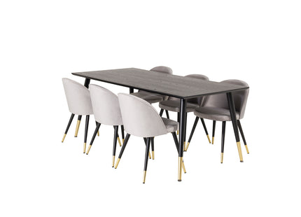 Venture Home Dipp & Velvet Rektangulära Matbord 180 x 90 Svart + Matstolar 2-pack Grå
