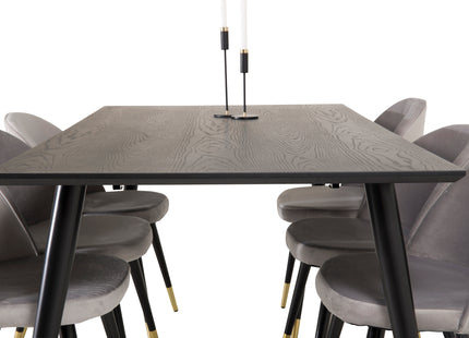 Venture Home Dipp & Velvet Rektangulära Matbord 180 x 90 Svart + Matstolar 2-pack Grå