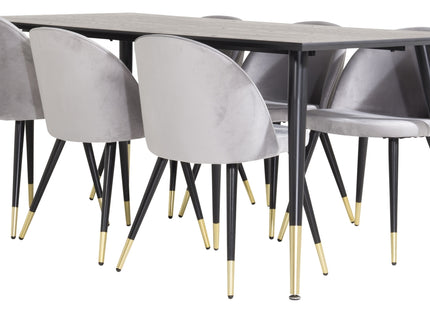 Venture Home Dipp & Velvet Rektangulära Matbord 180 x 90 Svart + Matstolar 2-pack Grå