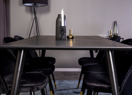 Venture Home Dipp & Velvet Rektangulära Matbord 180 x 90 Svart + Matstolar 2-pack Svart