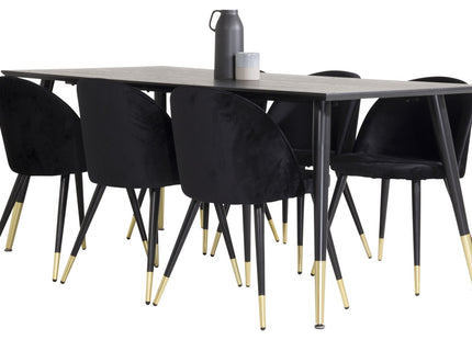 Venture Home Dipp & Velvet Rektangulära Matbord 180 x 90 Svart + Matstolar 2-pack Svart