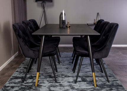 Venture Home Dipp & Velvet Deluxe Rektangulära Matbord 180 x 90 Svart + Matstolar 2-pack Svart