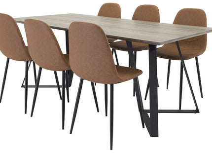 Venture Home Polar & Marina Matstolar 2-pack Brun + Rektangulära Matbord 180 x 90 Nature