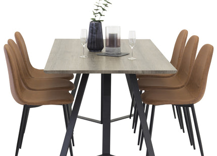 Venture Home Polar & Marina Matstolar 2-pack Brun + Rektangulära Matbord 180 x 90 Nature