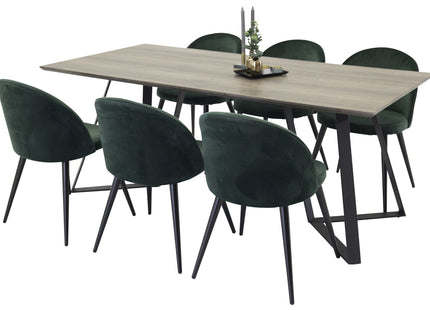 Venture Home Velvet & Marina Matstolar 2-pack Grön + Rektangulära Matbord 180 x 90 Nature