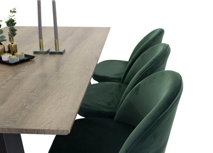 Venture Home Velvet & Marina Matstolar 2-pack Grön + Rektangulära Matbord 180 x 90 Nature
