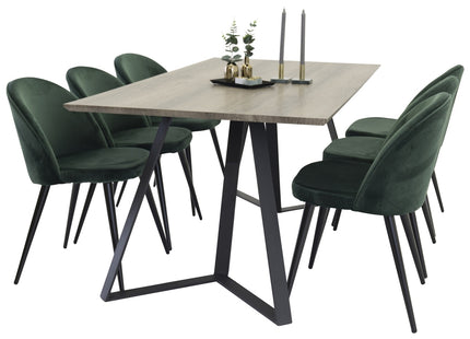 Venture Home Velvet & Marina Matstolar 2-pack Grön + Rektangulära Matbord 180 x 90 Nature