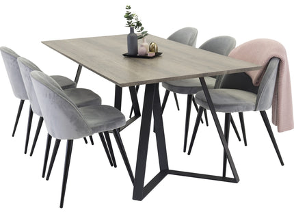 Venture Home Velvet & Marina Matstolar 2-pack Grå + Rektangulära Matbord 180 x 90 Nature