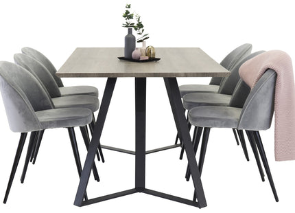 Venture Home Velvet & Marina Matstolar 2-pack Grå + Rektangulära Matbord 180 x 90 Nature