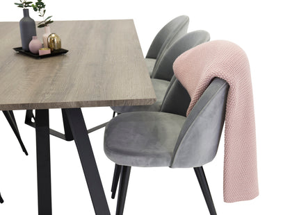 Venture Home Velvet & Marina Matstolar 2-pack Grå + Rektangulära Matbord 180 x 90 Nature