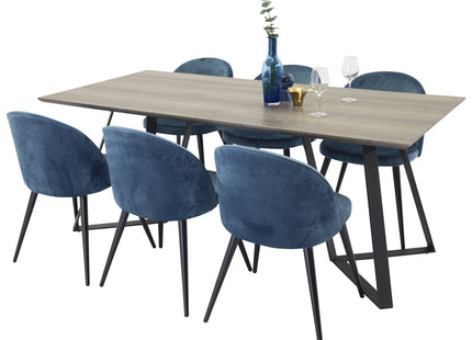 Venture Home Velvet & Marina Matstolar 2-pack Blå + Rektangulära Matbord 180 x 90 Nature