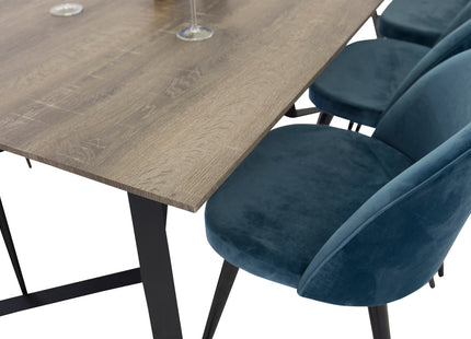 Venture Home Velvet & Marina Matstolar 2-pack Blå + Rektangulära Matbord 180 x 90 Nature