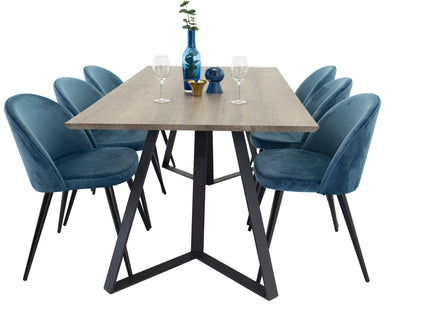 Venture Home Velvet & Marina Matstolar 2-pack Blå + Rektangulära Matbord 180 x 90 Nature