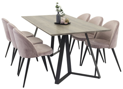 Venture Home Velvet & Marina Matstolar 2-pack Dammig rosa + Rektangulära Matbord 180 x 90 Nature