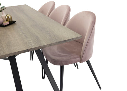 Venture Home Velvet & Marina Matstolar 2-pack Dammig rosa + Rektangulära Matbord 180 x 90 Nature