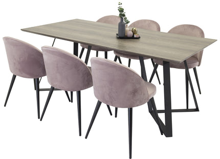 Venture Home Velvet & Marina Matstolar 2-pack Dammig rosa + Rektangulära Matbord 180 x 90 Nature