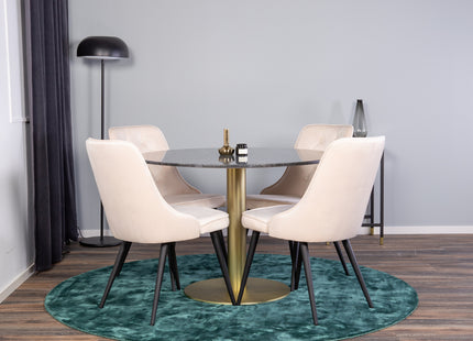 Venture Home Estelle & Velvet Deluxe Runda Matbord ⌀106 Mörkgrå + Matstolar 2-pack Beige