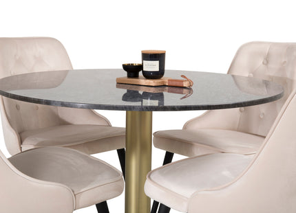 Venture Home Estelle & Velvet Deluxe Runda Matbord ⌀106 Mörkgrå + Matstolar 2-pack Beige