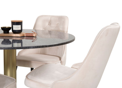 Venture Home Estelle & Velvet Deluxe Runda Matbord ⌀106 Mörkgrå + Matstolar 2-pack Beige