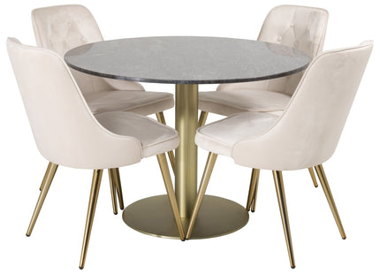 Venture Home Estelle & Velvet Deluxe Runda Matbord ⌀106 Mörkgrå + Matstolar 2-pack Beige