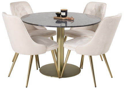 Venture Home Estelle & Velvet Deluxe Runda Matbord ⌀106 Mörkgrå + Matstolar 2-pack Beige