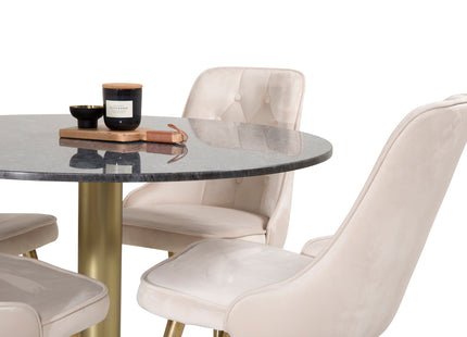 Venture Home Estelle & Velvet Deluxe Runda Matbord ⌀106 Mörkgrå + Matstolar 2-pack Beige