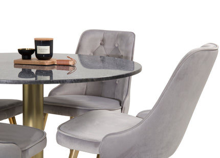 Venture Home Estelle & Velvet Deluxe Runda Matbord ⌀106 Mörkgrå + Matstolar 2-pack Grå