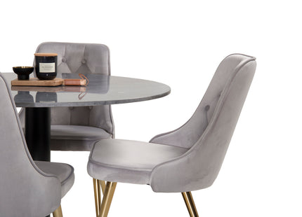 Venture Home Estelle & Velvet Deluxe Runda Matbord ⌀106 Mörkgrå + Matstolar 2-pack Grå