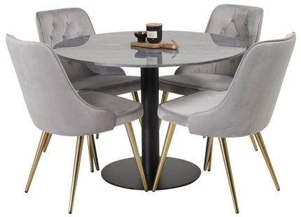 Venture Home Estelle & Velvet Deluxe Runda Matbord ⌀106 Mörkgrå + Matstolar 2-pack Grå