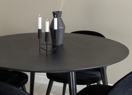 Venture Home Dipp & Velvet Runda Matbord ⌀115 Svart + Matstolar 2-pack Svart