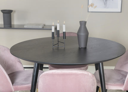 Venture Home Dipp & Velvet Runda Matbord ⌀115 Svart + Matstolar 2-pack Dammig rosa
