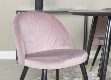 Venture Home Dipp & Velvet Runda Matbord ⌀115 Svart + Matstolar 2-pack Dammig rosa