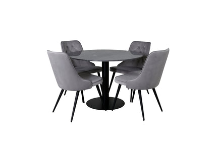 Venture Home Estelle & Velvet Deluxe Runda Matbord ⌀106 Mörkgrå + Matstolar 2-pack Ljusgrå