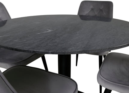 Venture Home Estelle & Velvet Deluxe Runda Matbord ⌀106 Mörkgrå + Matstolar 2-pack Ljusgrå