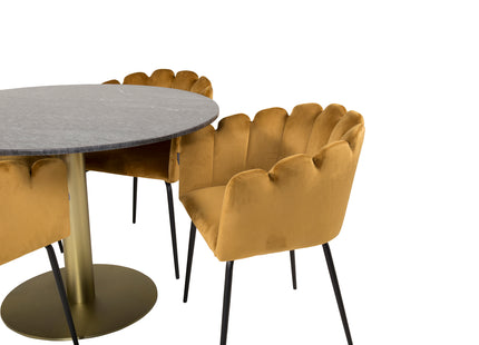Furniture Fashion & Venture Home Limhamn & Estelle Matstolar Gul + Runda Matbord ⌀106 Mörkgrå