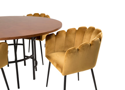 Furniture Fashion Limhamn & Copenhagen Matstolar Gul + Runda Matbord ⌀140 Brun