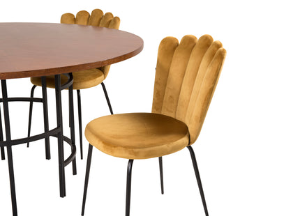 Furniture Fashion Limhamn & Copenhagen Matstolar 2-pack Gul + Runda Matbord ⌀140 Brun