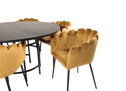 Furniture Fashion Limhamn & Copenhagen Matstolar Gul + Runda Matbord ⌀140 Svart