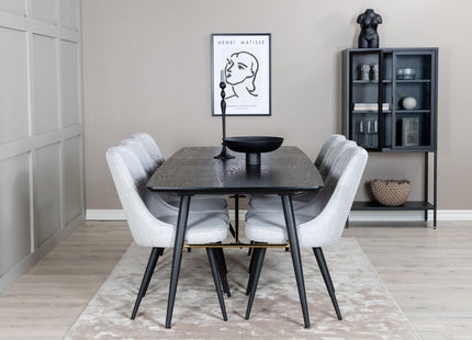 Venture Home Gold & Velvet Deluxe Rektangulära Matbord 180 x 85 Svart + Matstolar 2-pack Grå