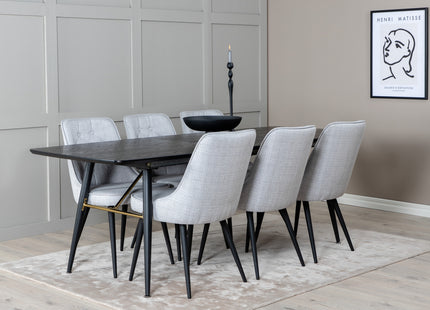 Venture Home Gold & Velvet Deluxe Rektangulära Matbord 180 x 85 Svart + Matstolar 2-pack Grå