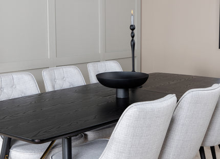 Venture Home Gold & Velvet Deluxe Rektangulära Matbord 180 x 85 Svart + Matstolar 2-pack Grå