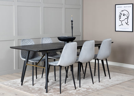 Venture Home Gold & Polar Rektangulära Matbord 180 x 85 Svart + Matstolar 2-pack Grå