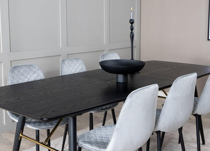 Venture Home Gold & Polar Rektangulära Matbord 180 x 85 Svart + Matstolar 2-pack Grå
